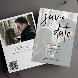 Moderne Script einfache Foto QR Code Hochzeit Save The Date