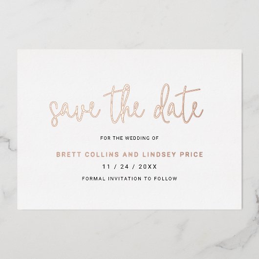 Moderne Script Elegant Wedding Save the Date Folieneinladung (Vorderseite)