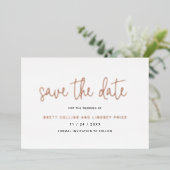 Moderne Script Elegant Wedding Save the Date Folieneinladung (Stehend vorne)