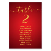 Moderne Script Elegante Red Gold Seating Chart Car Tischnummer (Rückseite)