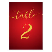 Moderne Script Elegante Red Gold Seating Chart Car Tischnummer (Vorderseite)
