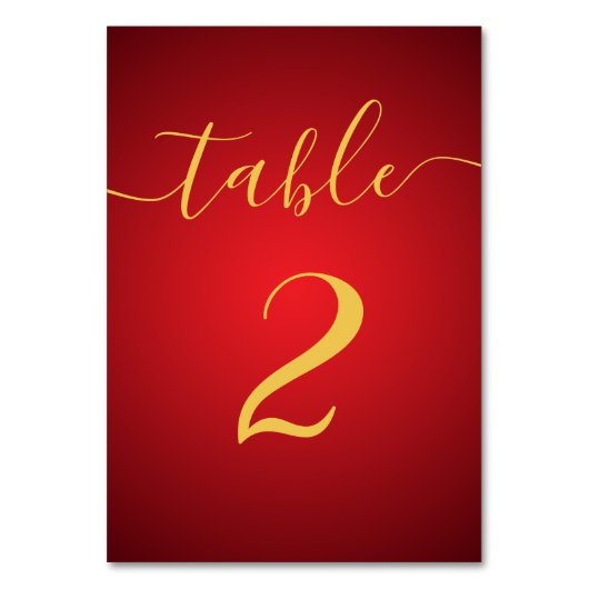 Moderne Script Elegante Red Gold Seating Chart Car Tischnummer (Vorderseite)