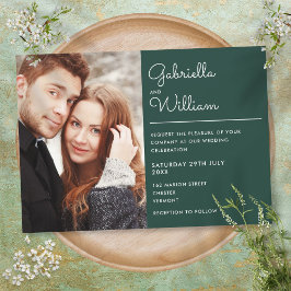 Moderne Script Emerald Green Foto Hochzeit Einladung