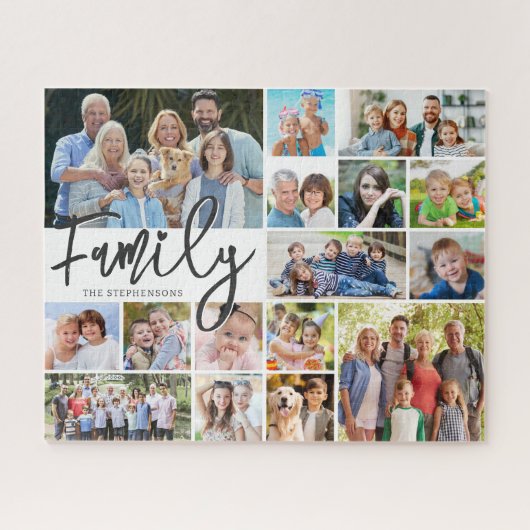 Moderne Script FAMILY 16 Foto Collage Puzzle (Horizontal)