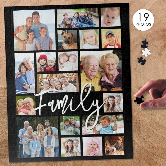 Moderne Script FAMILY 19 FotoCollage Custom Color Puzzle