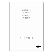 Moderne Script Fish Menu Name Wedding Platzkarten Tischnummer (Vorderseite)