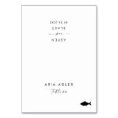 Moderne Script Fish Menu Option Platzkarten Tischnummer (Vorderseite)