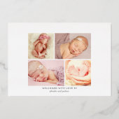 Moderne Script Foto Collage Geburtserklärung Folieneinladung (Rückseite)