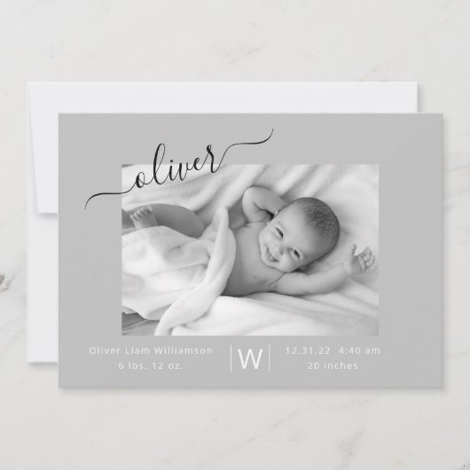 Moderne Script Foto Collage New Baby Birth Ankündigung (Vorderseite)