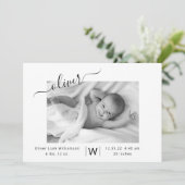 Moderne Script Foto Collage New Baby Birth Ankündigung (Stehend Vorderseite)