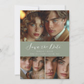 Moderne Script Foto Collage Sage Green Save The Date (Vorderseite)