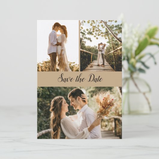 Moderne Script Foto Collage Save the Date Karte (Stehend Vorderseite)
