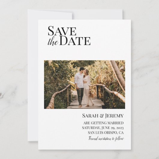 Moderne Script Foto Collage Save the Date Karte (Rückseite)