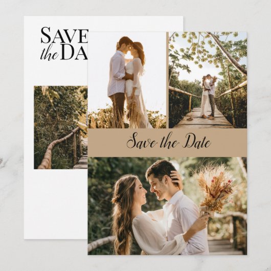 Moderne Script Foto Collage Save the Date Karte (Vorne/Hinten)