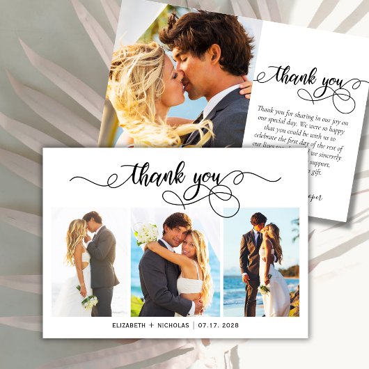 Moderne Script Foto Collage Wedding Danke Karte