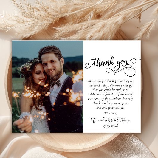 Moderne Script Foto Collage Wedding Danke Karte