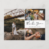 Moderne Script Foto Collage Wedding Vielen Dank Einladungspostkarte (Vorderseite)