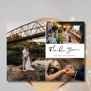 Moderne Script Foto Collage Wedding Vielen Dank Einladungspostkarte