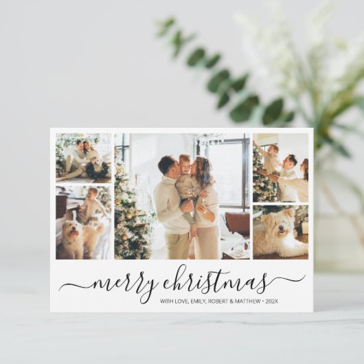 Moderne Script Foto Collage Weihnachtskarte Einladung (Stehend Vorderseite)