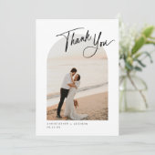 Moderne Script Foto Flat Wedding Dankeschön Card Dankeskarte (Stehend Vorderseite)