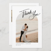Moderne Script Foto Flat Wedding Dankeschön Card Dankeskarte (Vorne/Hinten)