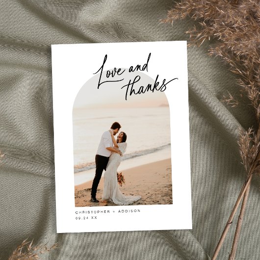 Moderne Script Foto Flat Wedding Dankeschön Card Dankeskarte