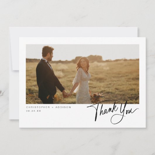 Moderne Script Foto Flat Wedding Dankeschön Card Dankeskarte (Vorderseite)