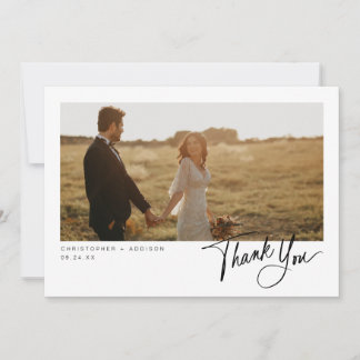 Moderne Script Foto Flat Wedding Dankeschön Card Dankeskarte