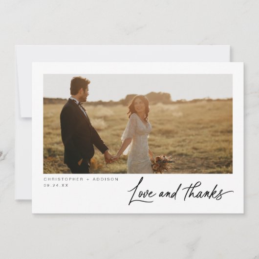 Moderne Script Foto Flat Wedding Dankeschön Card Dankeskarte (Vorderseite)