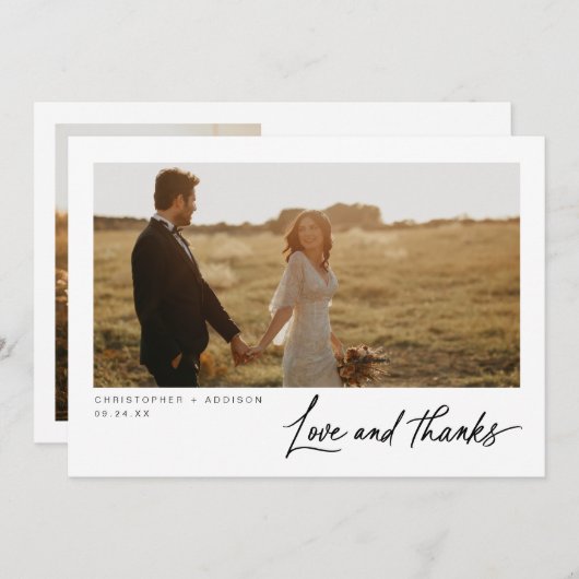 Moderne Script Foto Flat Wedding Dankeschön Card Dankeskarte (Vorne/Hinten)