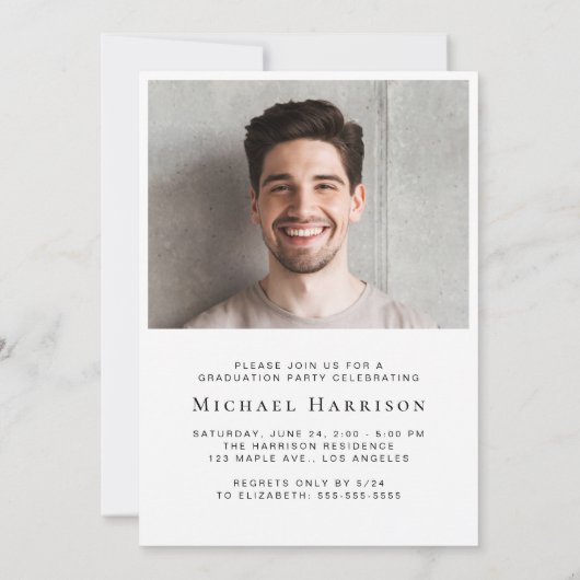 Moderne Script-Foto-Graduierungspartei Einladung (Rückseite)