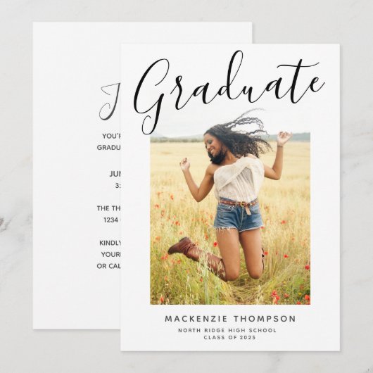 Moderne Script-Foto-Graduierungspartei Einladung (Vorne/Hinten)