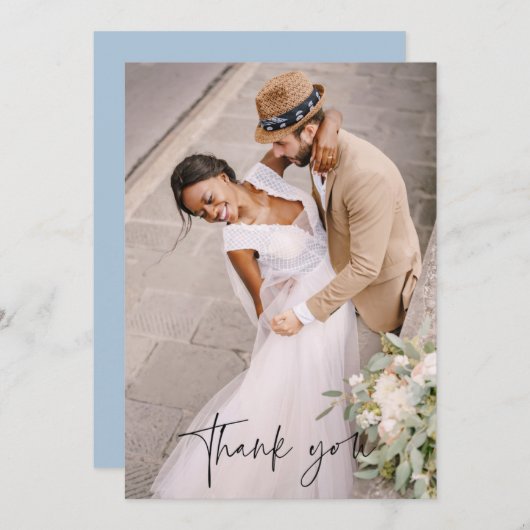 Moderne Script-Foto-Hochzeit Dankeskarte (Vorne/Hinten)