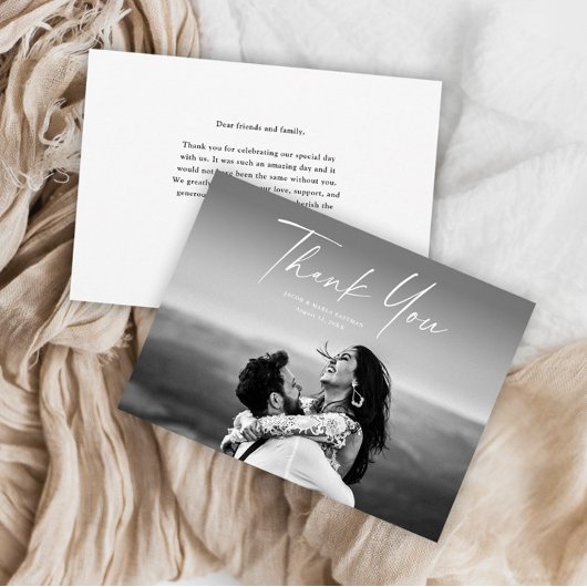 Moderne Script-Foto-Hochzeit Dankeskarte
