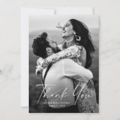 Moderne Script-Foto-Hochzeit Dankeskarte (Vorderseite)