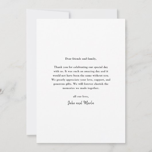 Moderne Script-Foto-Hochzeit Dankeskarte (Rückseite)