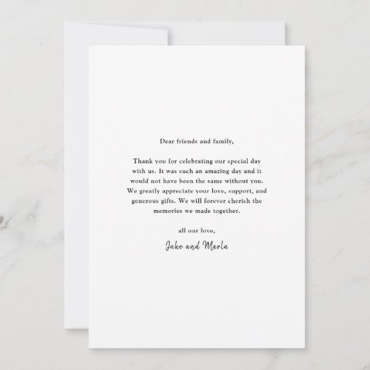 Moderne Script-Foto-Hochzeit Dankeskarte (Rückseite)