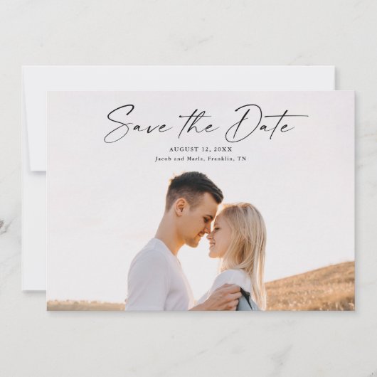 Moderne Script-Foto-Hochzeit Save The Date (Vorderseite)