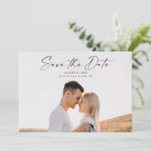 Moderne Script-Foto-Hochzeit Save The Date (Stehend Vorderseite)