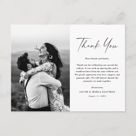 Moderne Script Foto Hochzeit Vielen Dank Postkarte (Vorderseite)