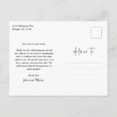 Moderne Script Foto Hochzeit Vielen Dank Postkarte (Rückseite)