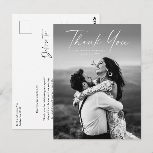Moderne Script Foto Hochzeit Vielen Dank Postkarte (Vorne/Hinten)