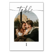 Moderne Script-Foto-Hochzeiten-Tischnummern Tischnummer (Vorderseite)