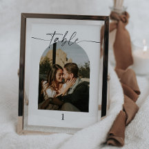 Moderne Script-Foto-Hochzeiten-Tischnummern