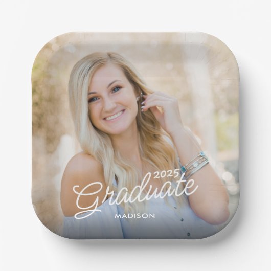 Moderne Script-Foto-Klasse 2025 Abschluss Pappteller (Vorderseite)