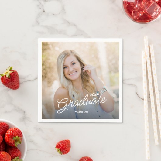 Moderne Script-Foto-Klasse 2025 Abschluss Serviette (Beispiel)