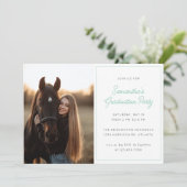 Moderne Script Foto Mint Green Graduation Party Einladung (Stehend Vorderseite)