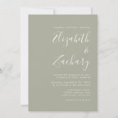 Moderne Script Foto Sage Green Wedding Einladung (Vorderseite)