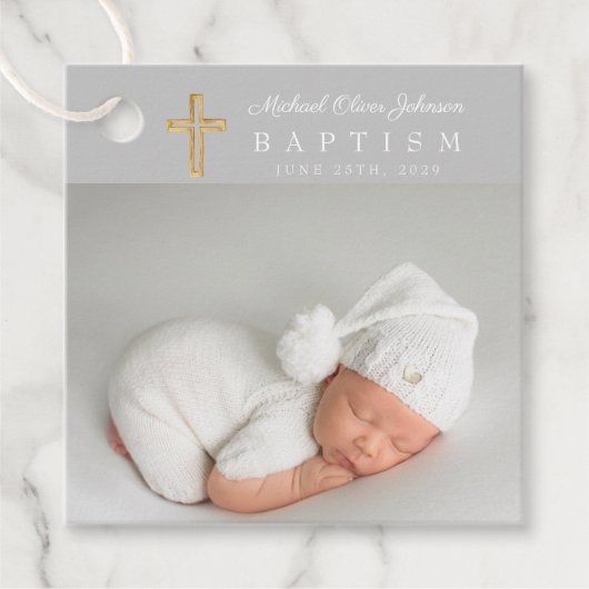 Moderne Script Foto Taufe Vielen Dank Geschenkanhänger (Vorderseite)