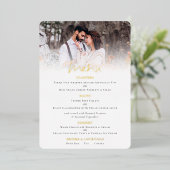 Moderne Script Foto Wedding Real Foil Menu Card Folieneinladung (Stehend vorne)